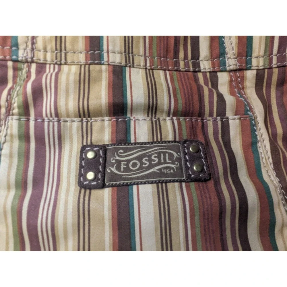 Vintage Fossil Crossbody Bag Multicolor Pockets Striped Boho Canvas Strap Purse